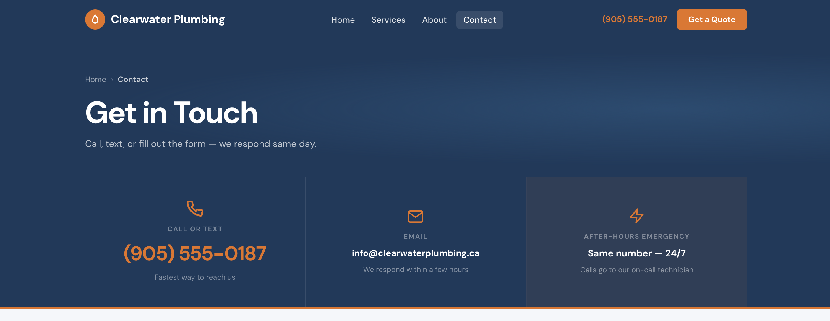 Clearwater Plumbing — Contact page