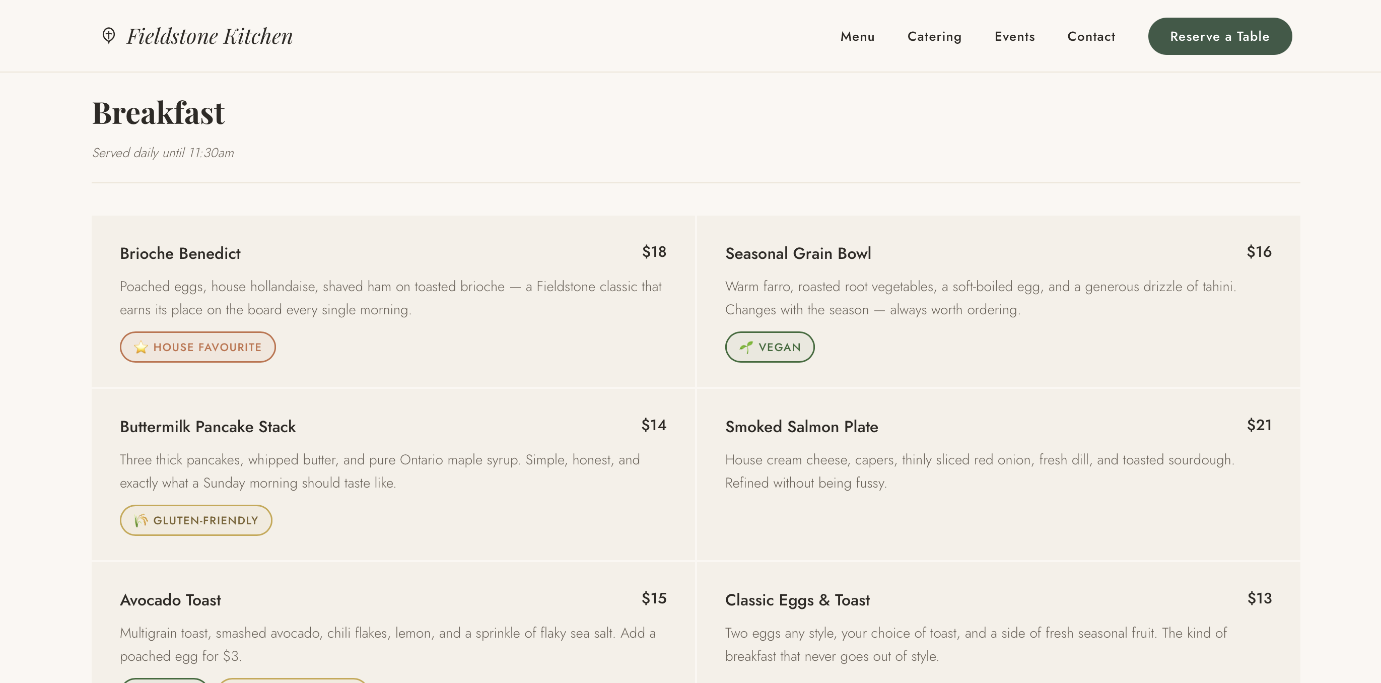 Fieldstone Kitchen — Catering page