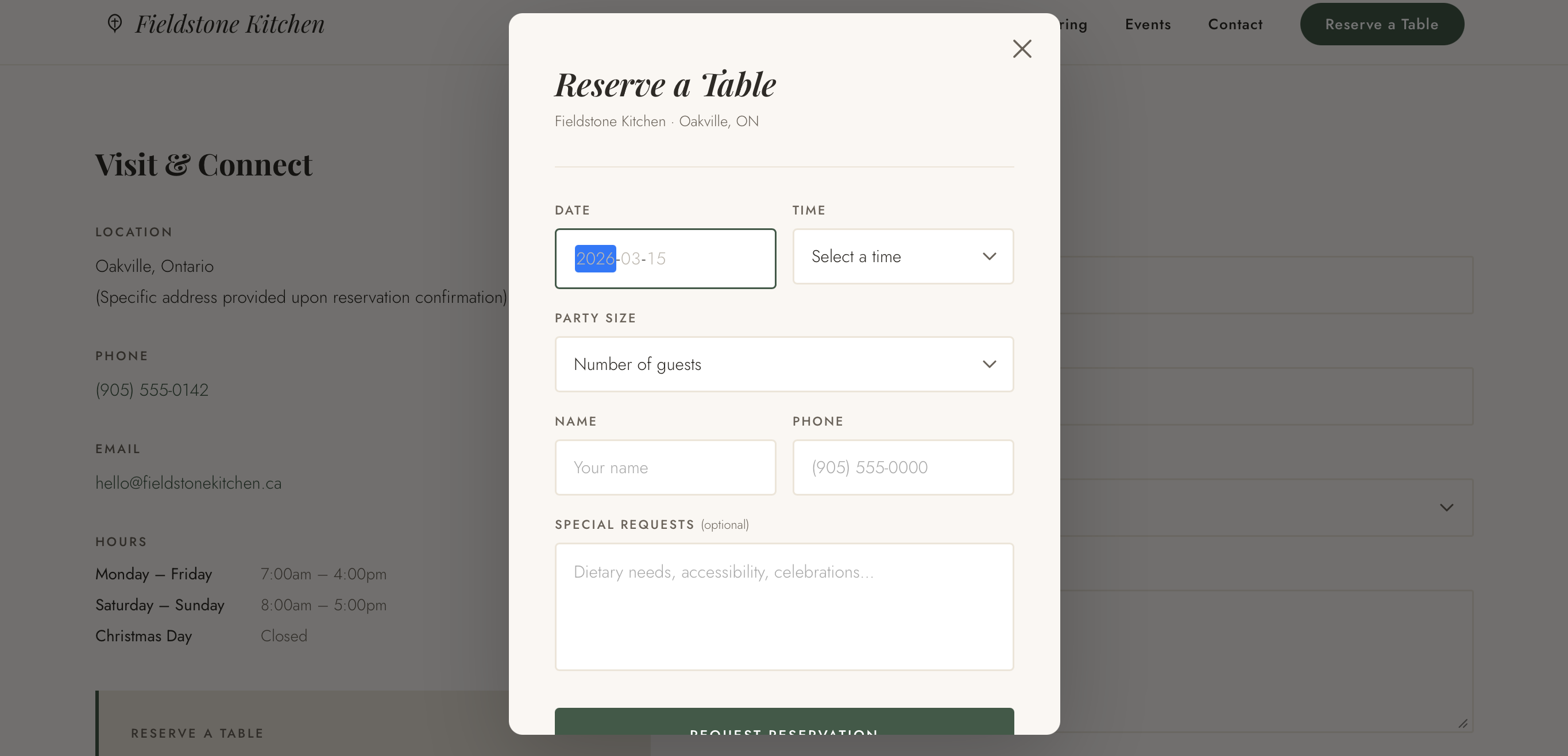 Fieldstone Kitchen — Contact page
