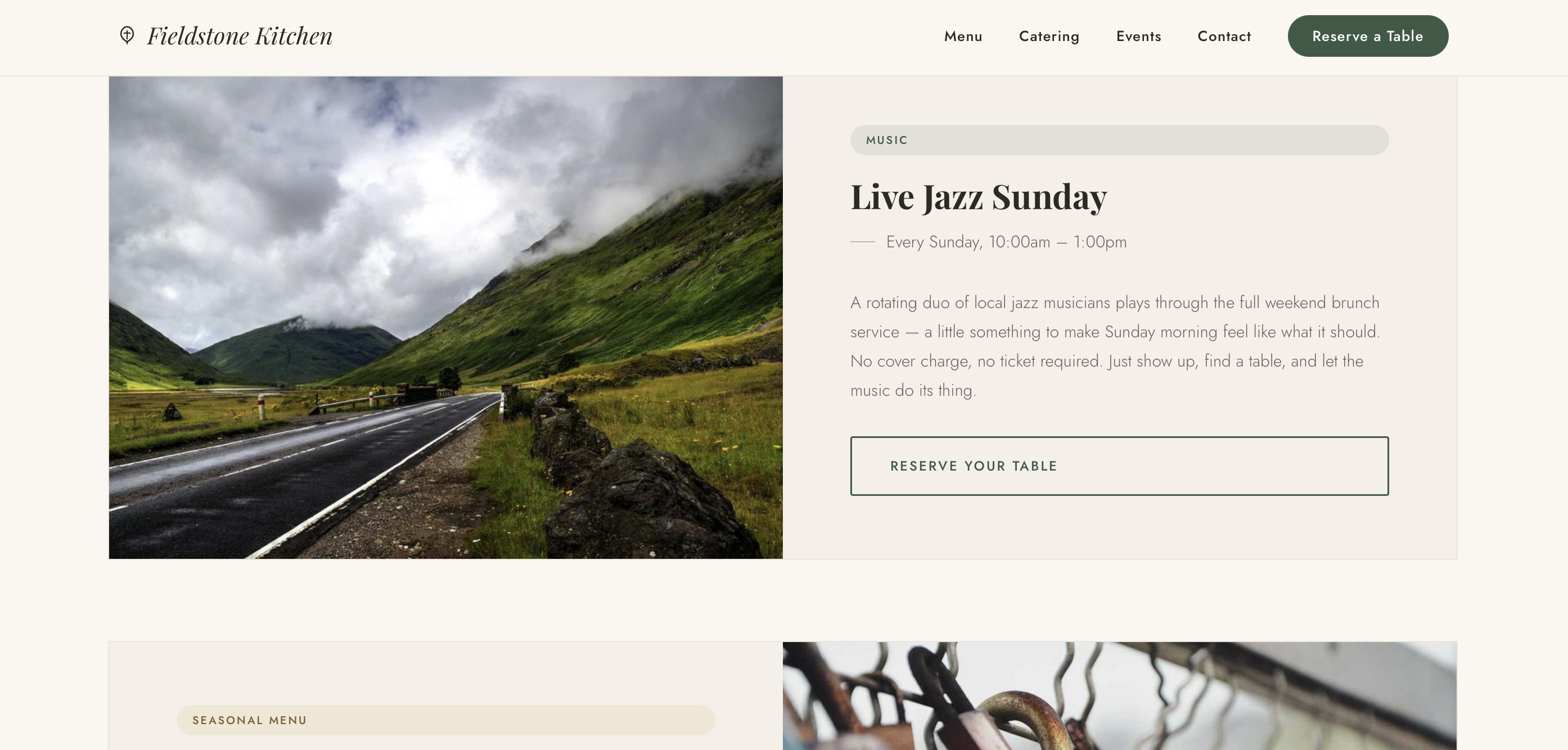 Fieldstone Kitchen — Menu page