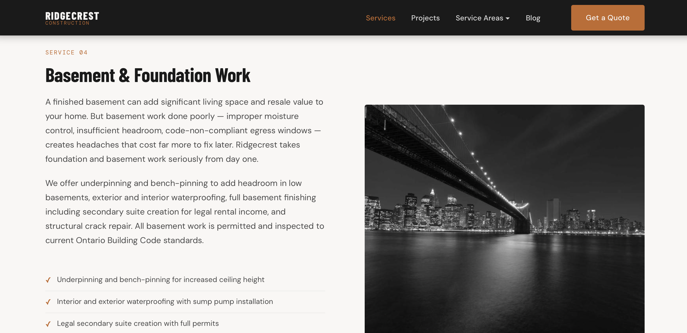 Ridgecrest Construction — Services page